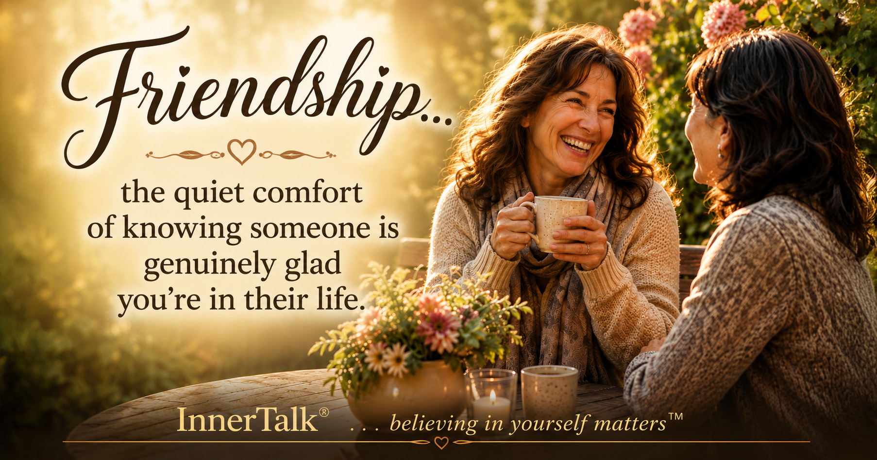 Friendships - the quiet comfort of knowing someone is genuinely glad you're in their life.